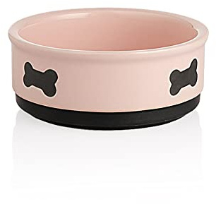 Sweejar Ceramic Dog Bowls with Bone Pattern, Dog Food Dish for Small Dogs, Porcelain Pet Bowl for Water 16 Fl Oz (Pink)