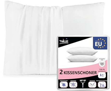 Twillie 2er Set Wasserdichter Kissenbezug - für Kopfkissen 35 x 35 - Oeko Tex® zert Kopfkissenbezug Jersey Micro Atmungsaktiv - Ultradünn und Ultraweich – Reißverschluss