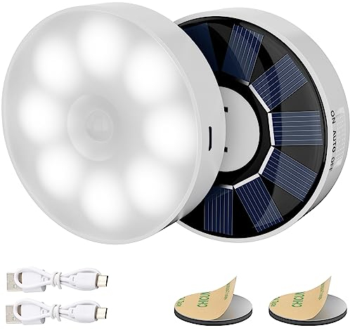Electight Solar Nachtlicht mit Bewegungsmelder, 2 Pack 8 LED Nachtlampe, Aufladen über Solar & USB, 3 Modi Auto/ON/Off, für Flur, Treppe, Toilette, Küche & Schrank, Kinderzimmer, Camping