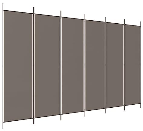 vidaXL Anthrazit 6 Paneele Raumteiler – 300 x 199,9 cm – Stoff (100 % Polyester) und Eisen – faltbares Design – einfache Montage – ideal als Sonnenschutz, Sichtschutz, Arbeitsplatz-Trennwand