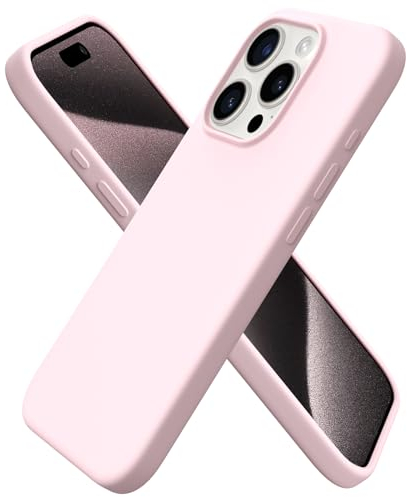 ORNARTO Compatible with iPhone 15 Pro Case 6.1, Slim Liquid Silicone 3 Layers Full Covered Soft Gel Rubber 15 Pro iPhone Case Cover 6.1 inch-Pink