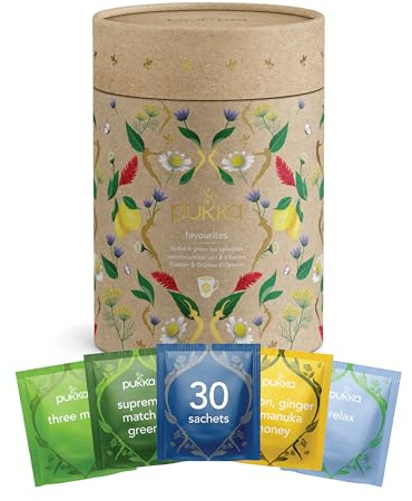 Pukka Coffret Découverte, Idée Cadeau Femme et Homme, Coffret de Tisanes et Infusions,Cadeau de Thé 100% Bio Saint Valentin, Anniversaire, 5 Saveurs, Menthe, Matcha, Gingembre, Nuit, 30 Sachets de Thé