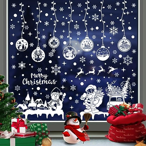 YIHELU Fensterbild Weihnachten 237PCS Selbstklebend Fensterbilder Schneeflocke Rentier Weihnachtsmann Doppelseitige Wiederverwendbare PVC Aufkleber für Winter Fenster Weihnachten Dekoration