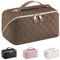 Kosmetiktasche Reise Damen,Make Up Tasche mit Groß Kapazität,PU Leder Portable Schminktasche Kulturtasche Organizer,Beauty Case für Reisezubehör Travel Essentials Women(Kariert-Braun)
