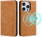 VISOUL Hülle für iPhone 15 Pro Max, Schutzhülle Echt Leder Schützt vor Stoß Kartenfach Magnetverschluss Stand klappbar handyhülle Handytasche Etui Case Gelb