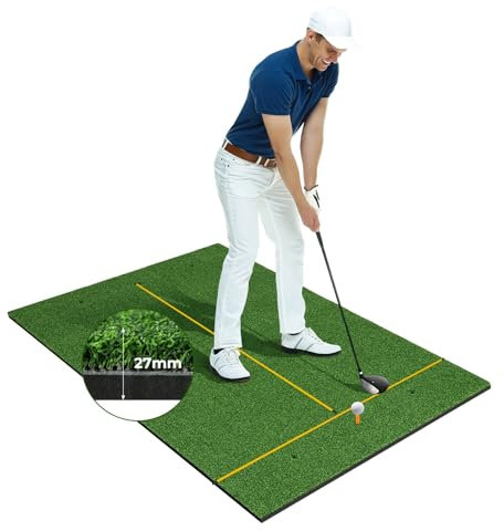 COSTWAY Tappetino da Allenamento Golf, Tappetino da Allenamento 3-in-1 con Erba Sintetica, 2 Punte da Golf, 2 Astine di Allineamento, Fori Preforati per le Punte, per Uomini e Donne