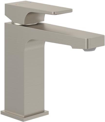 Villeroy & Boch Architectura Square Waschtischarmatur ohne Ablaufgarnitur, Wasserhahn Bad mit Keramikkartusche, Waschbeckenarmatur wassersparend, Auslauf Höhe 113mm, eckig, Brushed Nickel Matt