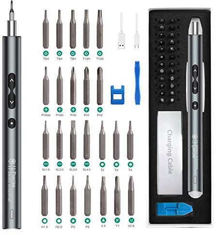 ORIA Mini Electric Screwdriver Rechargeable, Power Precision Screwdriver Set, 28 in 1 Magnetic Repair Tool Kit with 24 Bits, Type-C Charging Port, LED Lights, for Watches, Glasses, Electronics