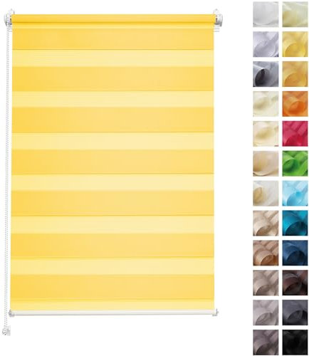 Rettika Doppelrollo ohne Bohren, klemmfix - Zitrone Lemoniade, Breite: 110cm, Höhe 120 - Rollos für Fenster ohne Bohren, Fenster rollos für innen, Duo Rollo