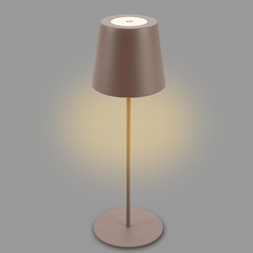 Briloner - Lampada da tavolo LED senza fili con touch, ricaricabile, a batteria, regolabile in altezza, dimmerabile, USB-C, lampada da comodino, lampada da lettura, da esterno, 36x10,5 cm, marrone