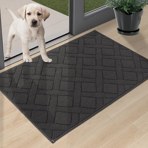 COSY HOMEER Zerbino per Interni, Tappeto Ingresso antiscivolo, Zerbini Lavabile in Lavatrice per Porta Posteriore, Ingresso, Corridoio, Cucina (Grigio scuro, 60 x 90 cm)
