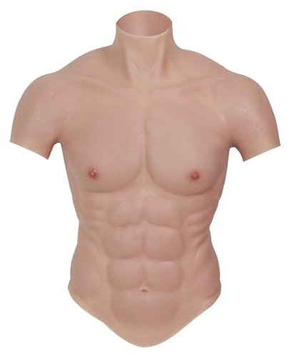 SMITIZEN Silicone Combinaison Musclée Hommes Poitrine Manches Courtes Torse Réaliste Hommes Ventre Costume Cosplay Halloween Carnaval (naturelle)