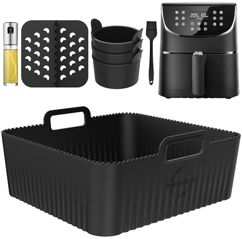 Premium Square Air Fryer Accessories for Cosori 5.5L /6L, Ninja 6.2L AF180UK & Philip 6.2L Air Fryer | 2.5mm Liner Thickness & 8mm high Silicone Lines on Base | Liners Square |