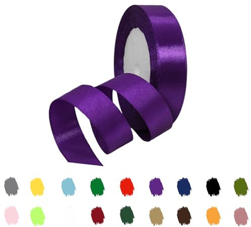 Purple Satin Ribbon 20mm for Gift Wrapping, Crafting, Cake Decoration, Hair Bows, Christmas, Wedding Car Decor - 22M Thick Polyester Fabric