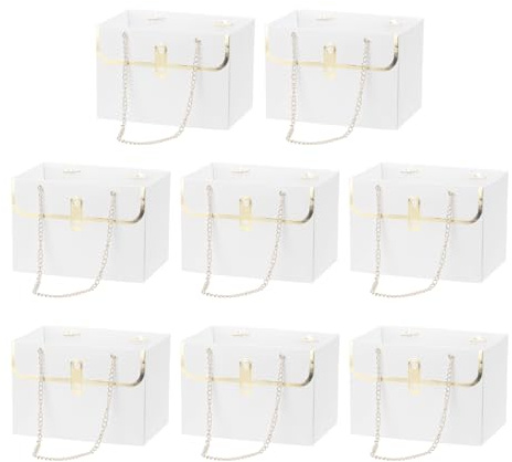 PATIKIL 6x4x4 Inch Flower Paper Gift Bag, 8PCS Box Storage Florist Supplies Bouquet HandBag Gift Wrap Paper with 16Metal Chains for Wedding Birthday Party, White