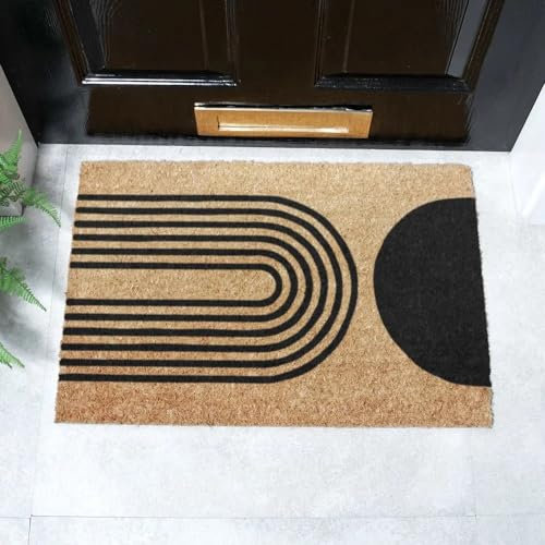 Artsy Mats - Abstract Half Moon Coir Doormat - Made from Tufted Coconut Fibre - Non-Slip Natural Rubber Backed Doormats Indoor - Heavy Duty, Decorative OutDoormats, (60x40cm)