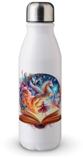 MAXIKIWI - Einwandige Wasserflasche mit Schraubverschluss, nicht isoliert, leichtes Aluminium, BPA-frei, auslaufsicher, Fantasy-Bücher magisches Thema, 2-500 ml