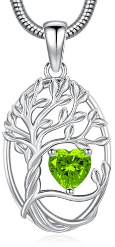 Eusense Tree of Life Necklace Birthstone August Pendant Copper Heart Necklace Tree Life Pendant Jewelry Gift for Women Ladies