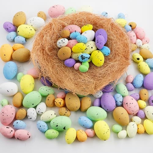 Ourdort 100 Stück Schaum Ostereier,Mini-bemalte Ostereier,Gesprenkelte Eier Dekorationen,Deko Ostereier Eier,Ostern Deko für Frühling Schule Zuhause,Jagt Korbfülle overzierung