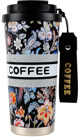 EACHPT Tazza Termica da Caffè 500ml,Thermo Coffee Mug to Go in Acciaio Inossidabile Senza BPA,Borraccia Caffe Ermetica Portatile per Caldo e Freddo,Coffee Cup da Viaggio con cannuccia nascosta