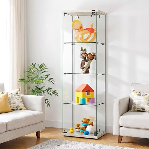 QMTXBYJ Vitrine en Verre, Armoire de Collection Moderne en Verre à Quatre Couches avec 1 Portes et Serrure, 5mm Verre trempé Transparent Armoir de Verres Debout pour Salon, Chambre