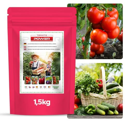 GREEN ORO TOMATO POWER 1,5KG – Engrais spécial pour tomates, poivrons, courgettes, aubergines, pommes de terre, concombres et citrouilles – Effet prolongé jusqu'à 100 jours.