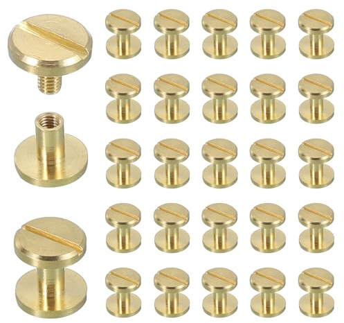 sourcing map 30 Sets Chicago Screw Rivets M4x6mm Metal Phillips Head Post Nail Rivet Stud Screws Connectors for DIY Leather Belt Bag Craft Bookbinding, Brass