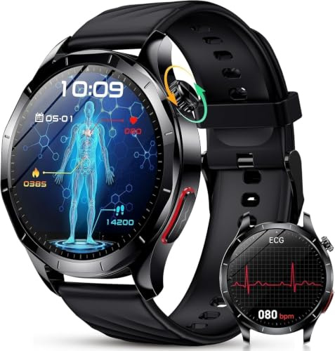 2026 Nuovo Smartwatch Uomo ECG, HRV, Pressione Sanguigna, BMI, Fatica, SpO2 | Orologio Fitness 1.43 AMOLED con Sonno, Stress, Emozioni, Chiamate Bluetooth, SOS, Temperatura, IP68 per Android iOS, Nero