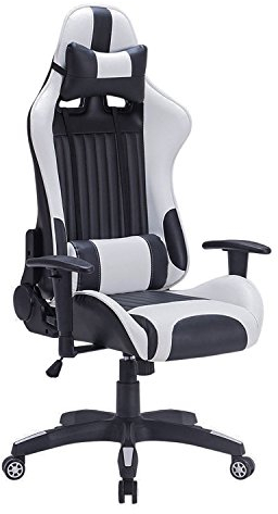 IntimaTe WM Heart Gaming Stuhl, Racing Gamer Stuhl mit Kopfstütze und Lordosenstütze, Ergonomischer Computerstuhl, Bürostuhl mit Hoher Rückenlehne, Drehstuhl Kunstleder PU Sportsitz (Weiß)