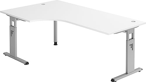 Bümö höhenverstellbarer Eckschreibtisch O-Serie 200x120 cm in weiß, Gestell in Silber - Schreibtisch L Form, großer Tisch für's Büro, Computertisch höhenverstellbar