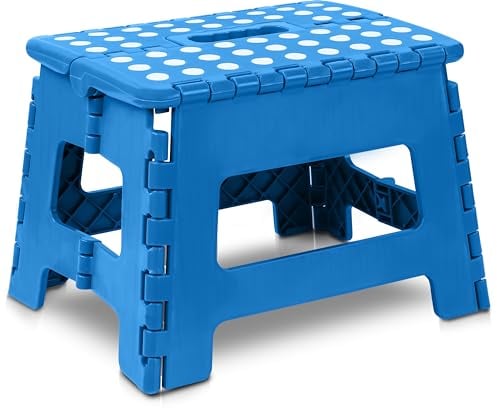 Utopia Home Faltbarer Tritthocker 9 Zoll, Anti-Rutsch-Oberfläche für Kinder und Erwachsene, tragbarer Kunststoff Klapphocker mit Tragegriff, 300 lbs Belastbarkeit, 1er Pack, Blau