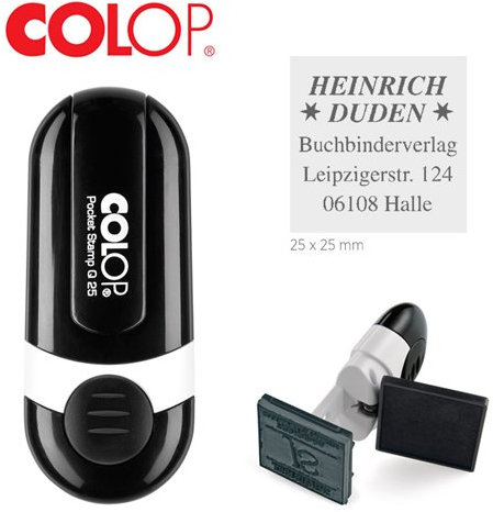 COLOP Pocket Stamp Q 25 Taschenstempel | Stempel mit Wunschtext | Taschenstempel als Namensstempel Adressstempel & Co | 25 x 25 mm 6 Zeilen Gehäusefarbe schwarz