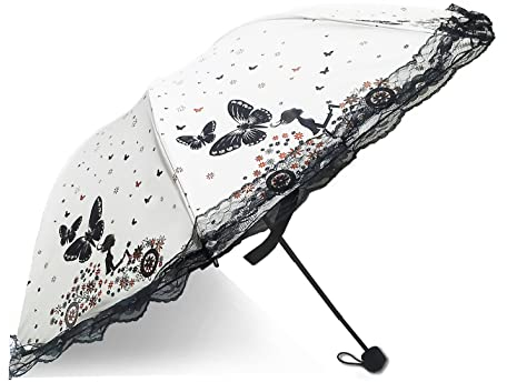 Maibar Plegable Paraguas Solar uv Contrato Plegable Antiviento Ligero Pequeño Impermeable Mini Plegables Sombrillas Damas (E-Beige)