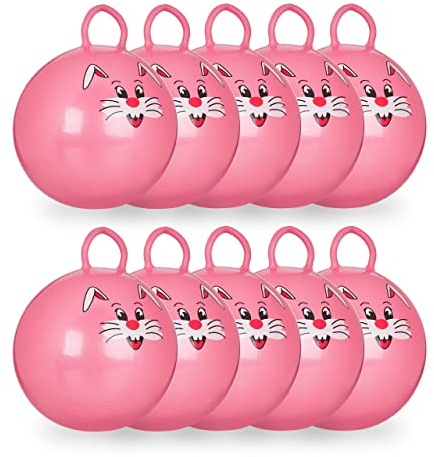 relaxdays 10x Hüpfball Kinder, Hase, mit Griff, für Drinnen und Draußen, mit Tier-Motiv, Weich, 45 cm Durchmesser, Pink