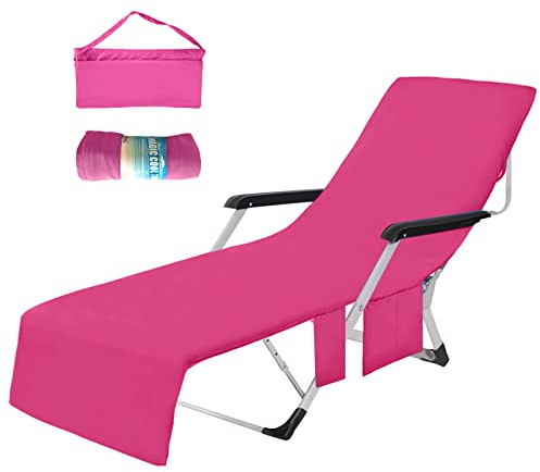 XXL Mikrofaser Schonbezug für Gartenliege Strandhandtuch Liegenbezug Strandtuch 75 * 210CM, Schnelltrocknend/Mehrere Taschen/Leicht Liegestuhl Handtuch Sonnenliege Auflage, Strandliegenauflage