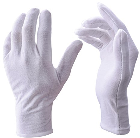 Zealor 12 Paar weiße Baumwollhandschuhe, weiches Tuch, Staubhandschuhe, Arbeit für Männer und Frauen, Kunst, Handwerk, Umgang mit Ekzemen, Grillen, Münzschmuck, Uhren-Inspektion, trockene Hände,