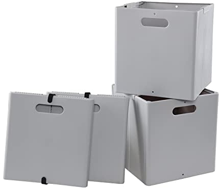 Lesbye Set of 4 Foldable Storage Cube, Plastic Collapsible Cube Organizer, Grey