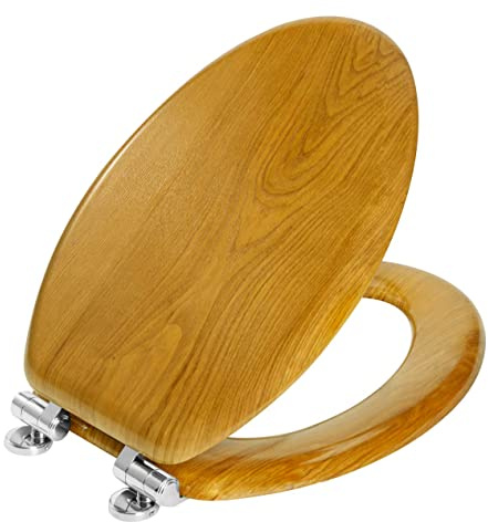 Angel Shield Elongated Wooden Toilet Seat Quiet Close(Oak)