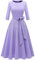 DRESSTELLS Damen Elegant Cocktailkleid Langarm Festlich Kleider Brautmutterkleid mit Gurtel Retro Faltenrock Knielang Midilang A-Linie Abendkleid Lavender XL