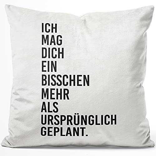 JUNIWORDS Kissen, Ich mag Dich EIN bisschen mehr als ursprünglich geplant, 40 x 40 cm, Flauschig Samtweich Weich