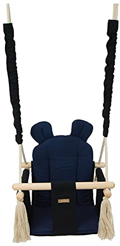 Balançoire bascule confortable pour enfants en bois coton terrasse jardin maison (dessin: noir, bleu marine)