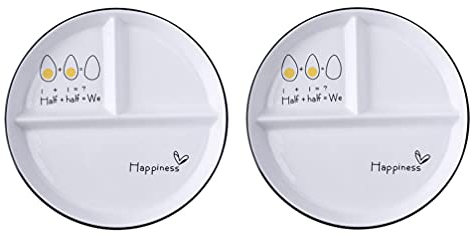 Cabilock 2 platos de cena divididos de cerámica, 3 piezas, placas de control de porciones de rejilla, platos de ensalada, diabetes y dietas más saludables, estilo aleatorio