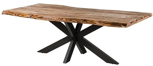 MASSIVMOEBEL24.DE | Freeform 5 - massiver Baumkantentisch 240x100 | sandgestrahlt | Echtholz Esstisch aus Sheesham - Eisen matt| Massivholztisch mit echter Baumkante