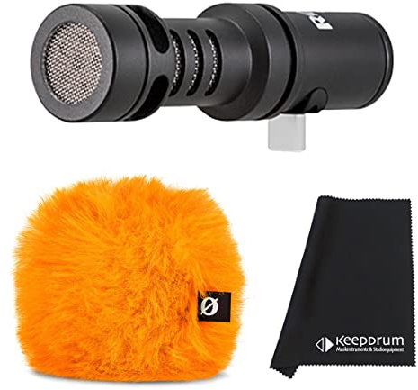 Rode Videomic Me-C Microfono per Smartphone USB-C + WS9 Antivento Arancione + panno in microfibra Keepdrum