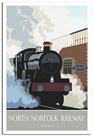 Vintage North Norfolk Eisenbahn Reise Poster Zug Dekorative Poster Modern Schlafzimmer Leinwand Kunst Poster Bild Malerei Poster Wanddeko Kunst Geschenk