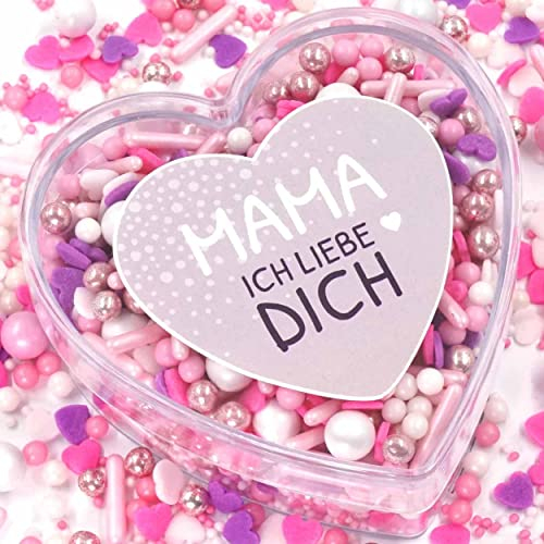 Dornröschen Geschenkherz rosa weiss 160g Mama Ich LIEBE DICH von STREUSEL GLÜCK Geschenk für Mutter Geburtstag Weihnachten Muttertag Zuckerstreusel für Torte Kuchen Cupcakes Plätzchen