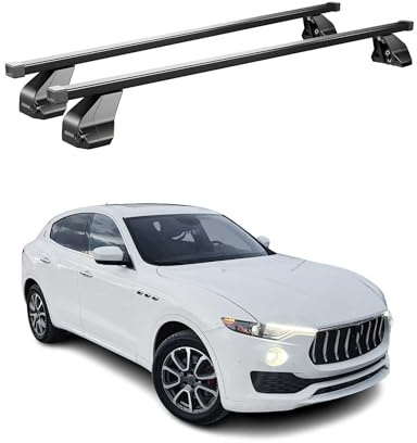 Menabo Dachträger Grundtäger kompatibel mit Maserati Levante 2016-2024 Stahl 75kg Schwarz 2tlg Fixpunkte für Fahrradträger, Dachboxen, Skiträger Abschließbar