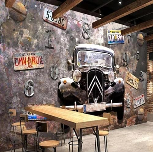 3D Wandbilder Retro Rost Oldtimer Nummernschild Werkzeug Hintergrund Wanddekoration Tapete *350cmx256cm(137.8x100.8inch)