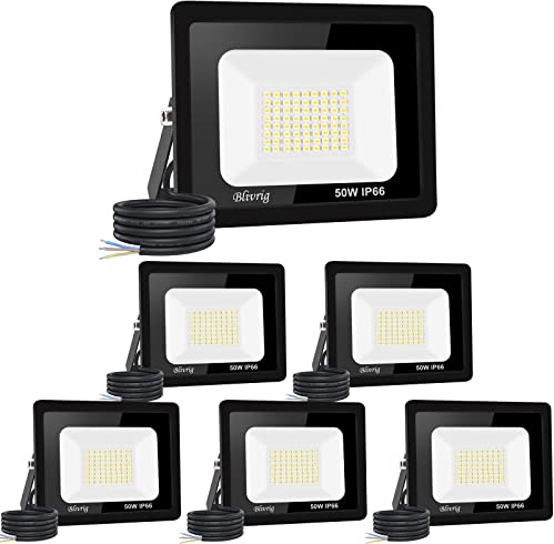 6PCS-led strahler außen 50W Superhell Außenstrahler,3000K Warmweiß IP66 Wasserdicht LED Fluter 5000LM Flutlicht led aussenstrahler LED Außenstrahler für Garten, Innenhöfe, Garage, Hotel, Sportplatz