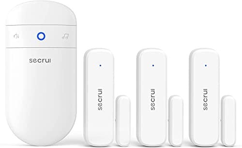 Wireless Door Open Sensor Alarm Chime, 400ft Operating Range 52 Chimes Volume with Mute Mode Led Indicators 1 Plug-in Receiver and 3 Magnetic Door Alarm Sensor for Home Store Office Security-White